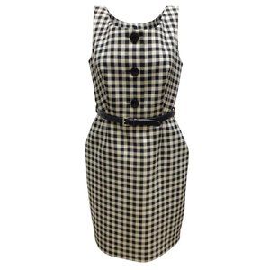 Prada Beige / Black Belted Checkered Sleeveless Wool Work/Office Dress